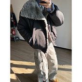 复古毛领棉衣 BUGU 两面穿毛绒男冬季 美式 保暖bomber外套厚款 棉服