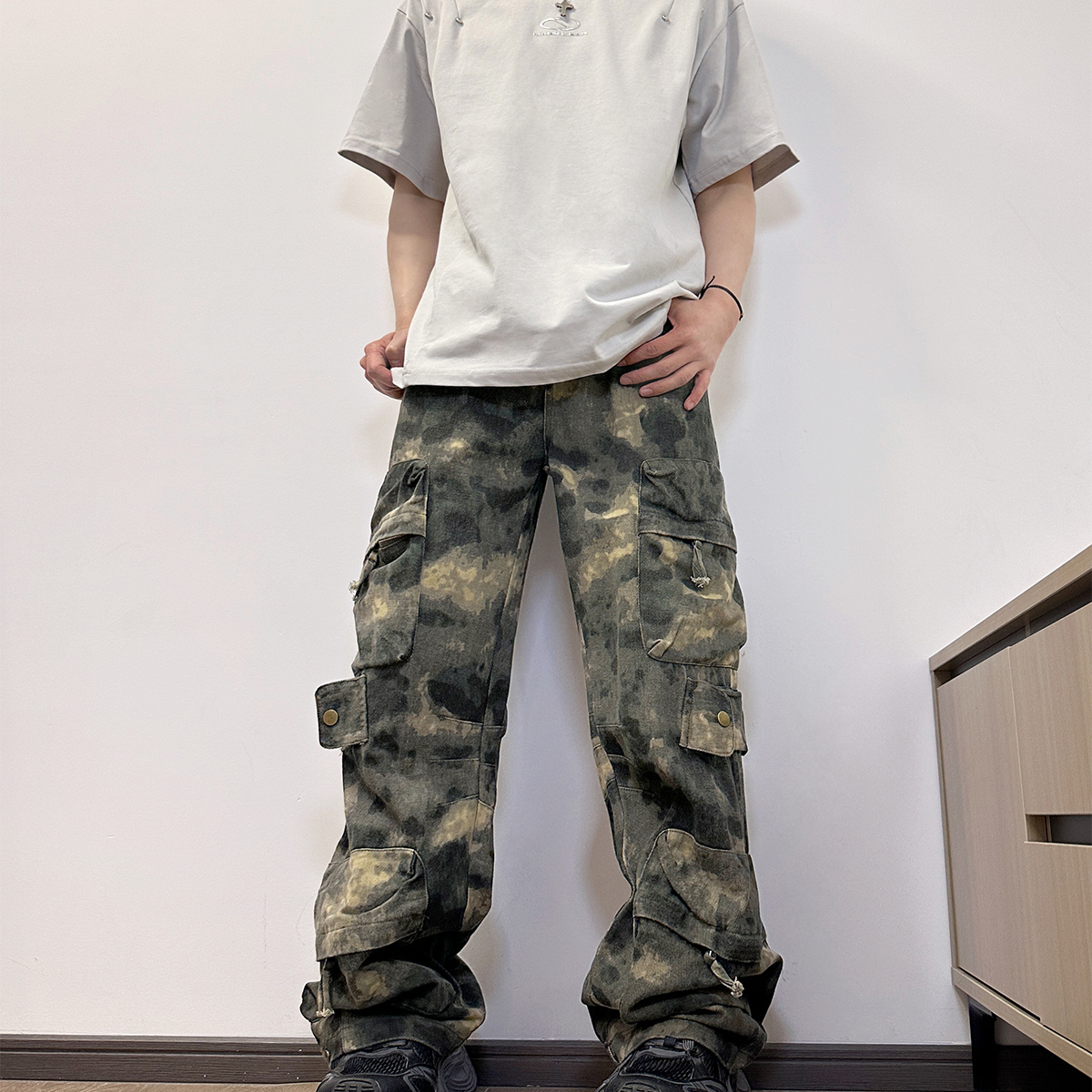 美式复古迷彩工装牛仔裤男款