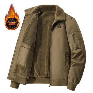 纯棉宽松百搭休闲防寒保暖上衣服 加绒加厚外套男士 工装 夹克秋冬季