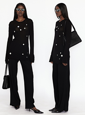 WEARABLEEVENT针织拼接直筒裤Deconstruct straight-leg trousers