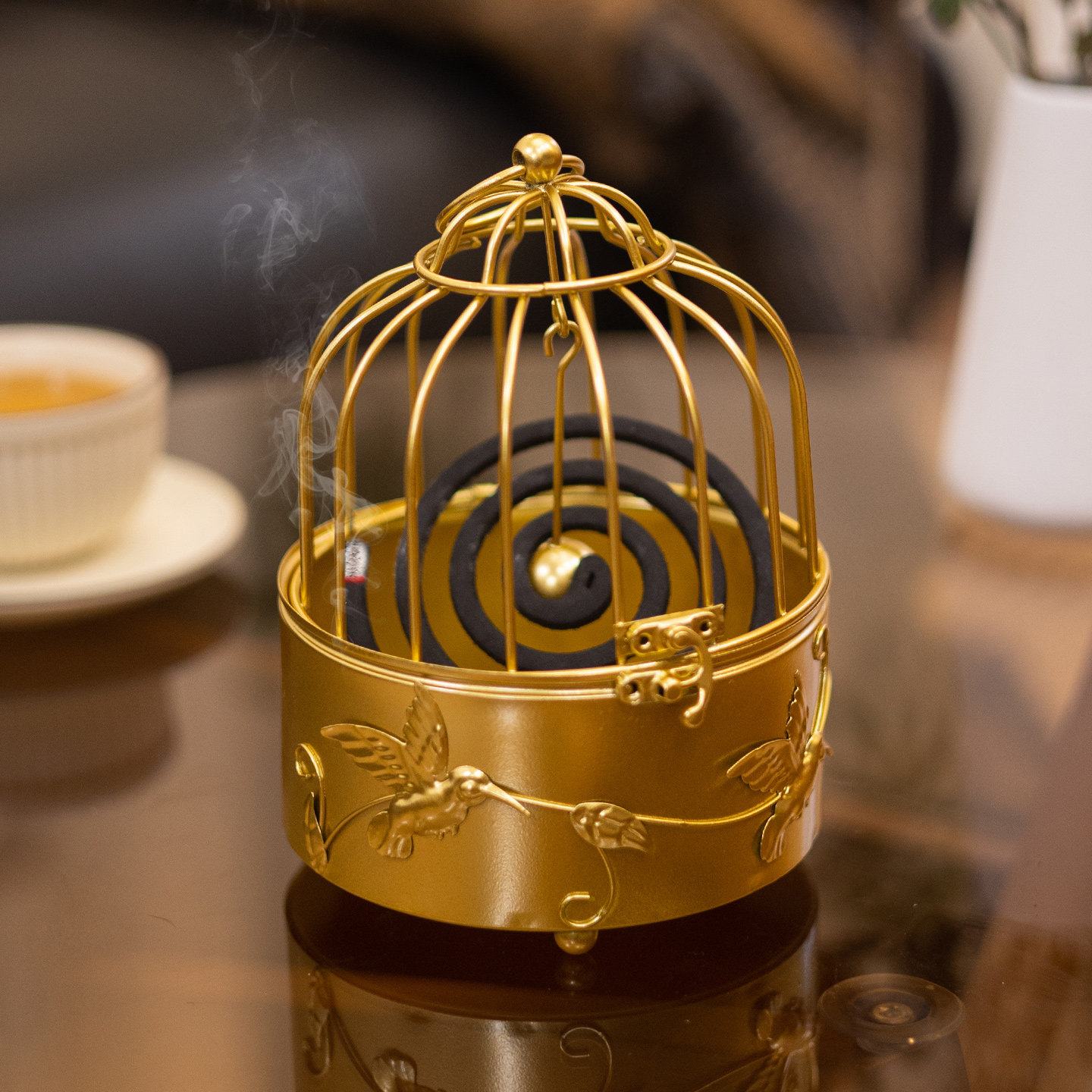 带盖铁艺鸟笼架接灰盘可挂蚊香炉