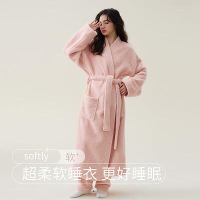 现货秋冬季新款珊瑚绒加厚美丽绒男女睡袍加长浴袍情侣睡衣
