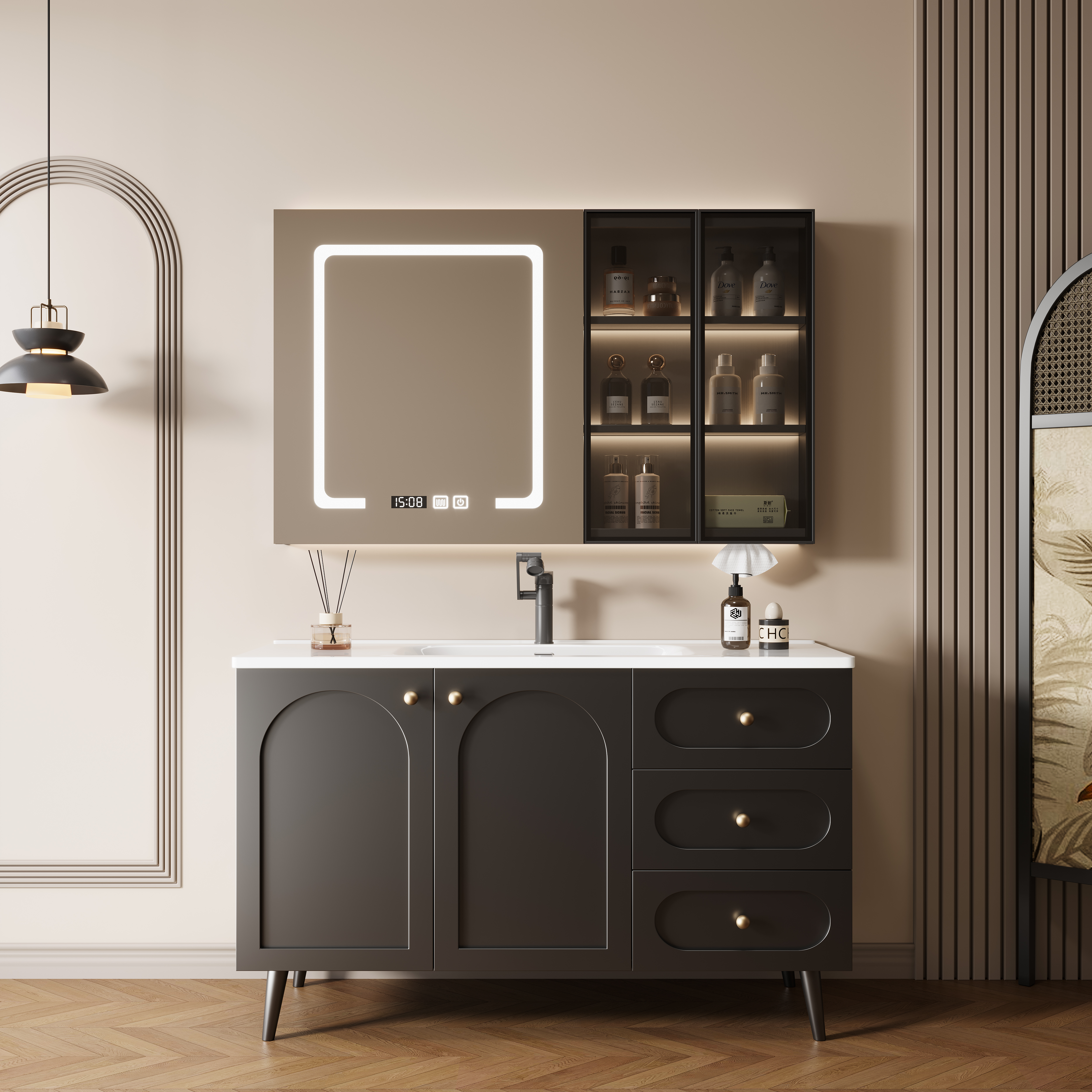 法式复古风304不锈钢落地浴室柜