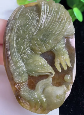天然A货翡翠 缅甸正品玉坠  黄翡大展宏图吊坠 手到擒来 鹏程万里