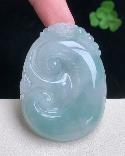 天然A货翡翠 缅甸正品玉坠 冰润飘花如意吊坠