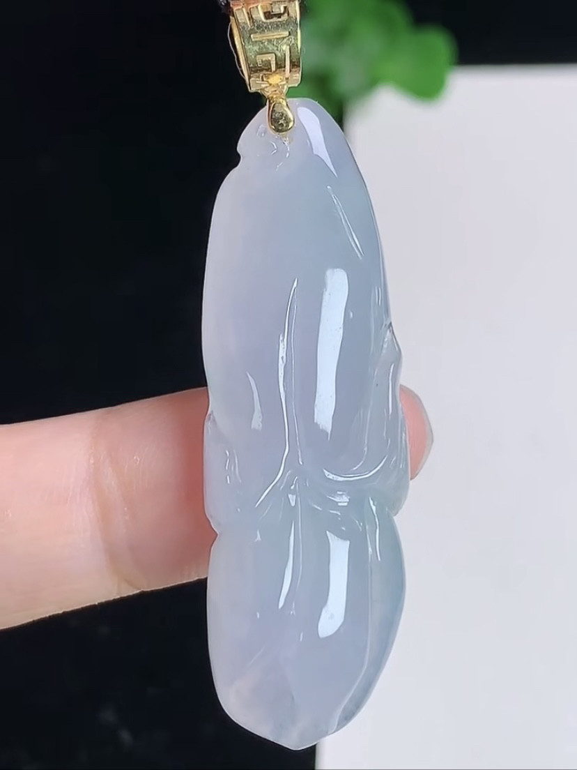 天然A货翡翠 缅甸正品玉坠 18k金镶冰润玉兰花吊坠
