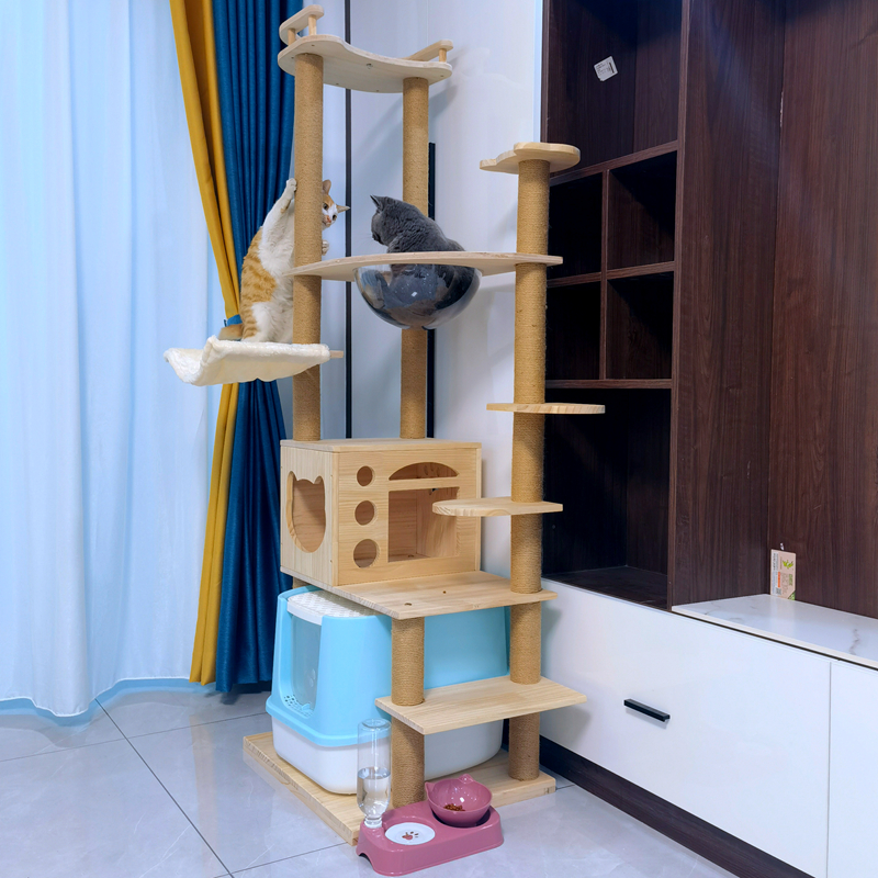松木全实木猫爬架子猫窝猫树一体别墅剑麻柱太空舱多层大型猫跳台