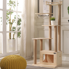 松木全实木大型猫爬架双窝一体别墅黄剑麻柱太空舱多层可放猫砂盆