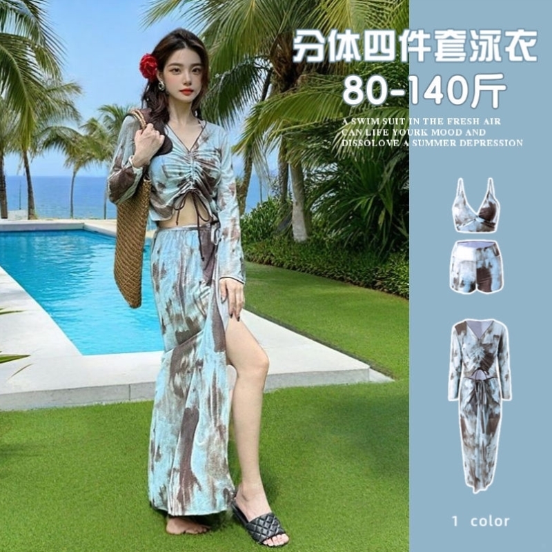 泳衣女款微胖女孩遮肉显瘦遮肚分体四件套温泉大码宽松带胸垫保守