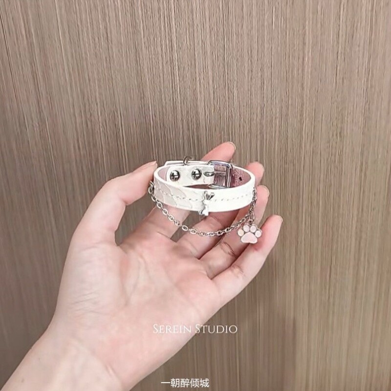 手作白色可爱狗爪吊坠手链手环小众设计感甜美少女心时尚辣妹手饰
