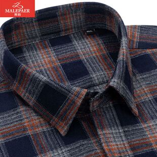 男长袖 寸衫 正品 新款 棉质高档宽松免烫休闲中年磨毛爸爸装 格子衬衫
