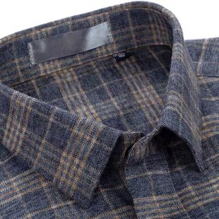 休闲免熨烫宽松抗皱高档衬衫 新款 格子长袖 衬衫 棉质爸爸 中年人男士