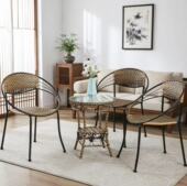 藤编阳台家用编制椅茶几组合单人靠背椅简约休闲小椅子藤编椅子