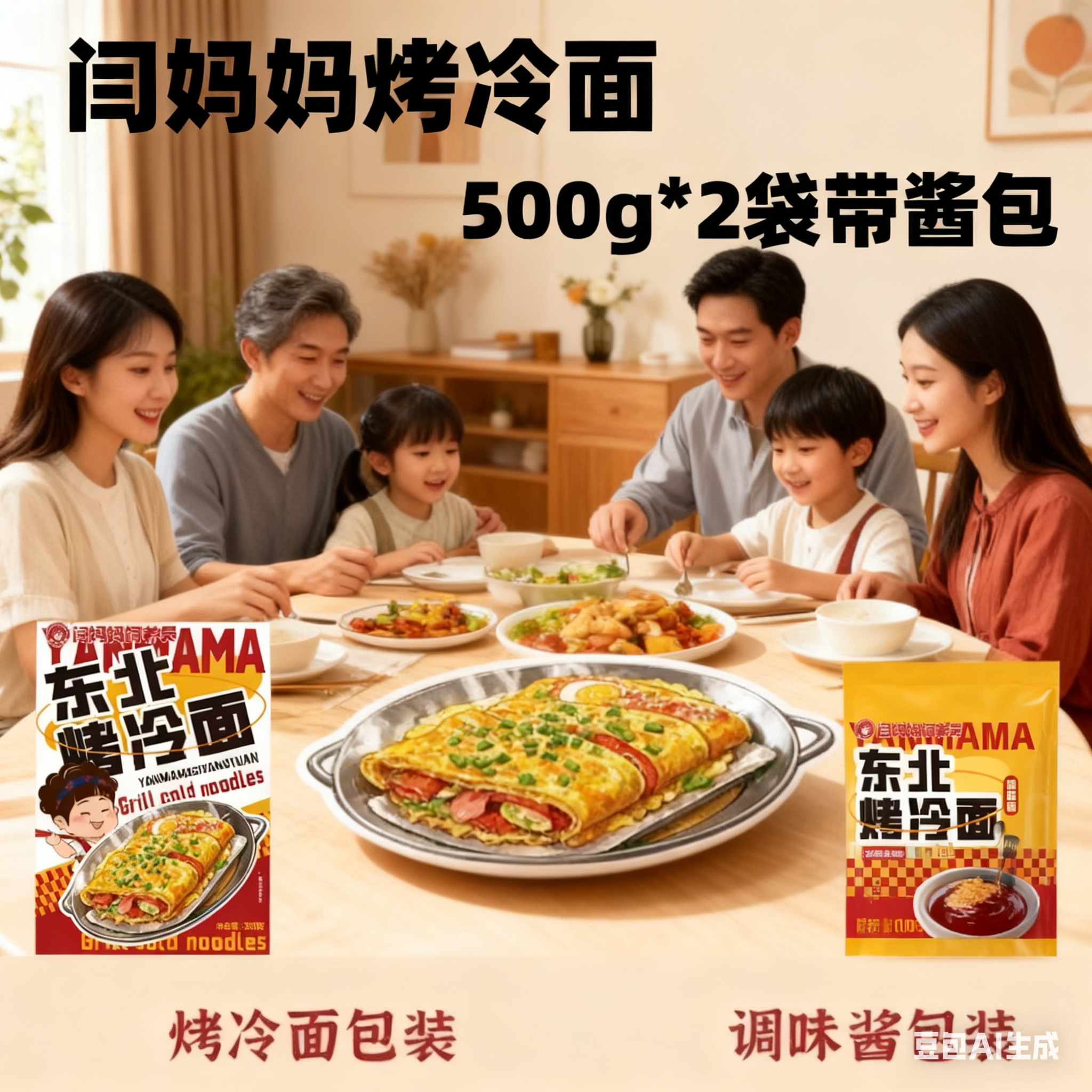 闫妈家的烤冷面正宗烤韩式烤冷面片家庭装炒冷面夜宵早餐带酱料