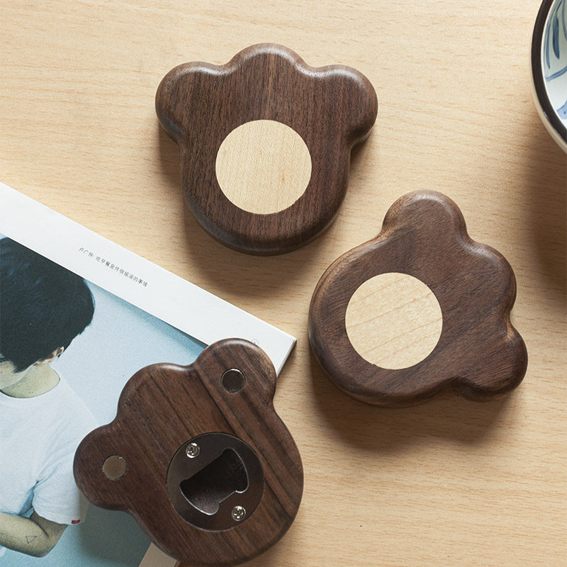 木上猫爪开瓶器原创设计黑胡桃实木个性家用啤酒开瓶器冰箱贴磁吸
