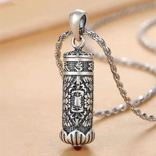 S925纯银朱砂嘎乌盒吊坠男女饰品项链复古做旧国潮挂件个性可拆卸