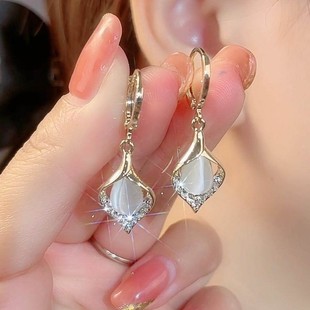 S925纯银天使之泪猫眼石耳坠百搭耳环气质耳钉轻奢耳饰高级感精致