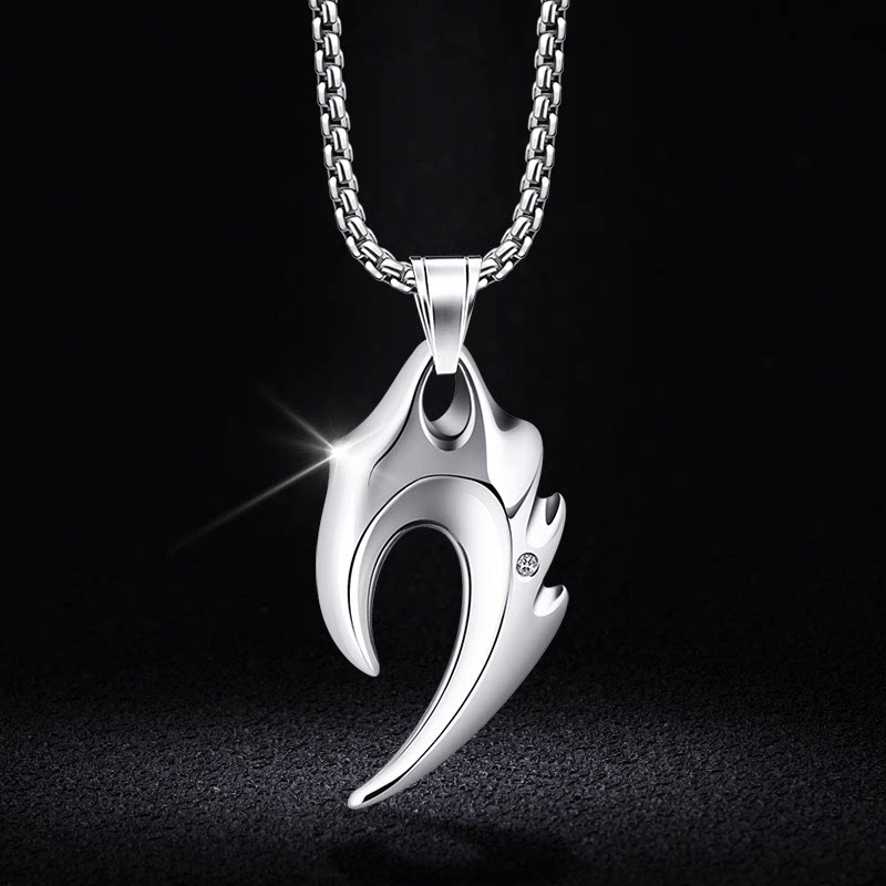 S925纯银火焰狼牙项链士霸气时尚个性项坠吊坠简约潮流帅百搭饰品
