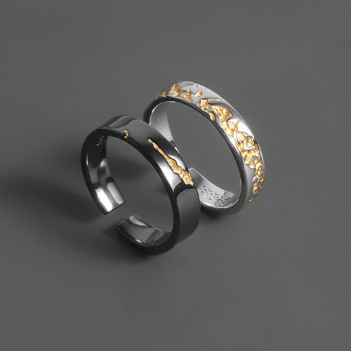 S925纯银鎏金戒指男高级感百搭指环轻奢ins小众感潮不掉色可调节