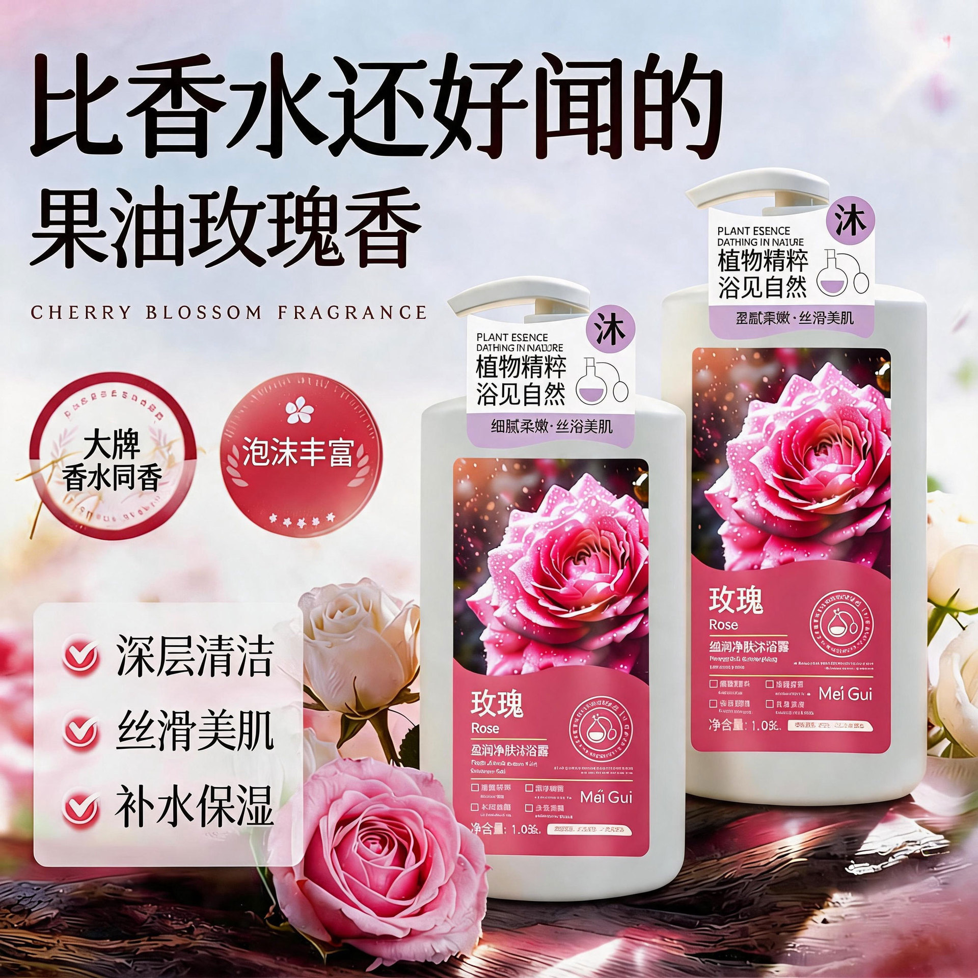花漾果油植萃沐浴露国货老牌大容量持久留香家用椰子玫瑰柚沐浴液