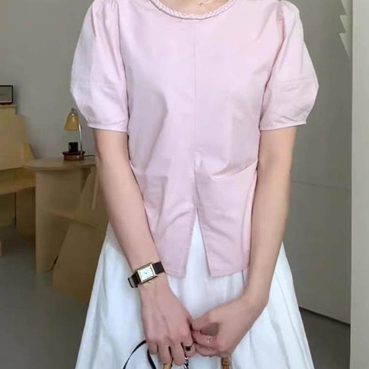 超好看俏皮甜美减龄开叉上衣女2025新款高级感轻奢显瘦轻熟风T恤