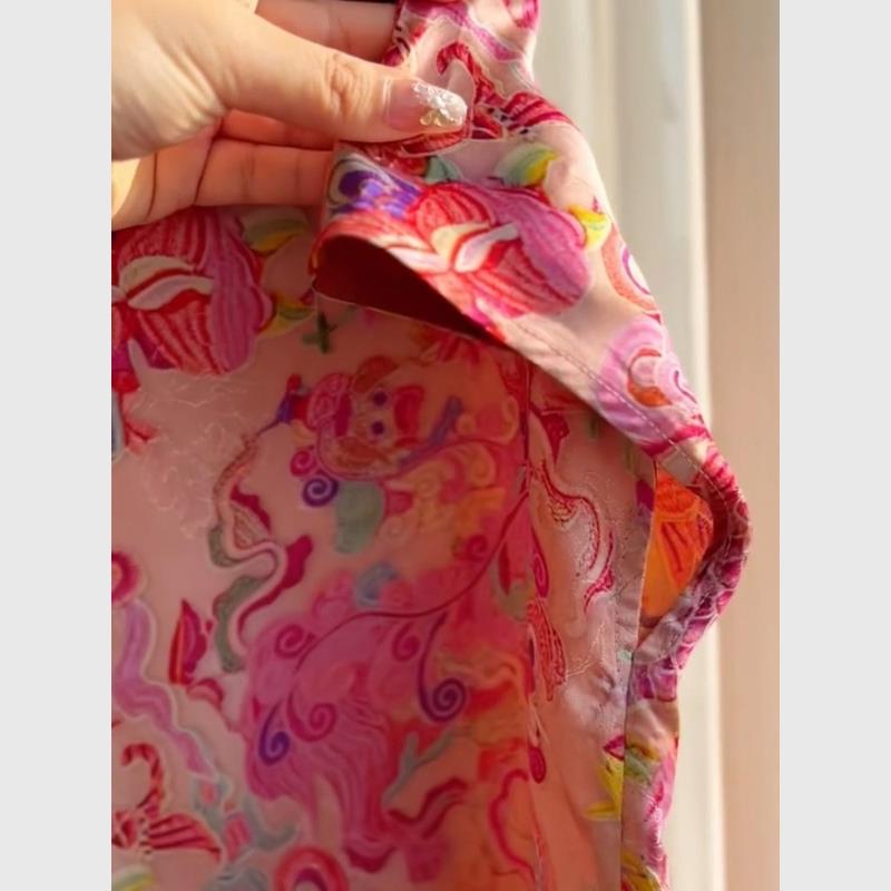 新中式国风女装粉色碎花盘扣短袖衬衫2025新款夏季轻奢高级感上衣