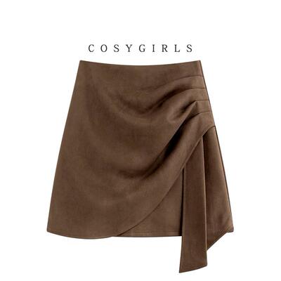 不规则麂皮绒半身裙女秋