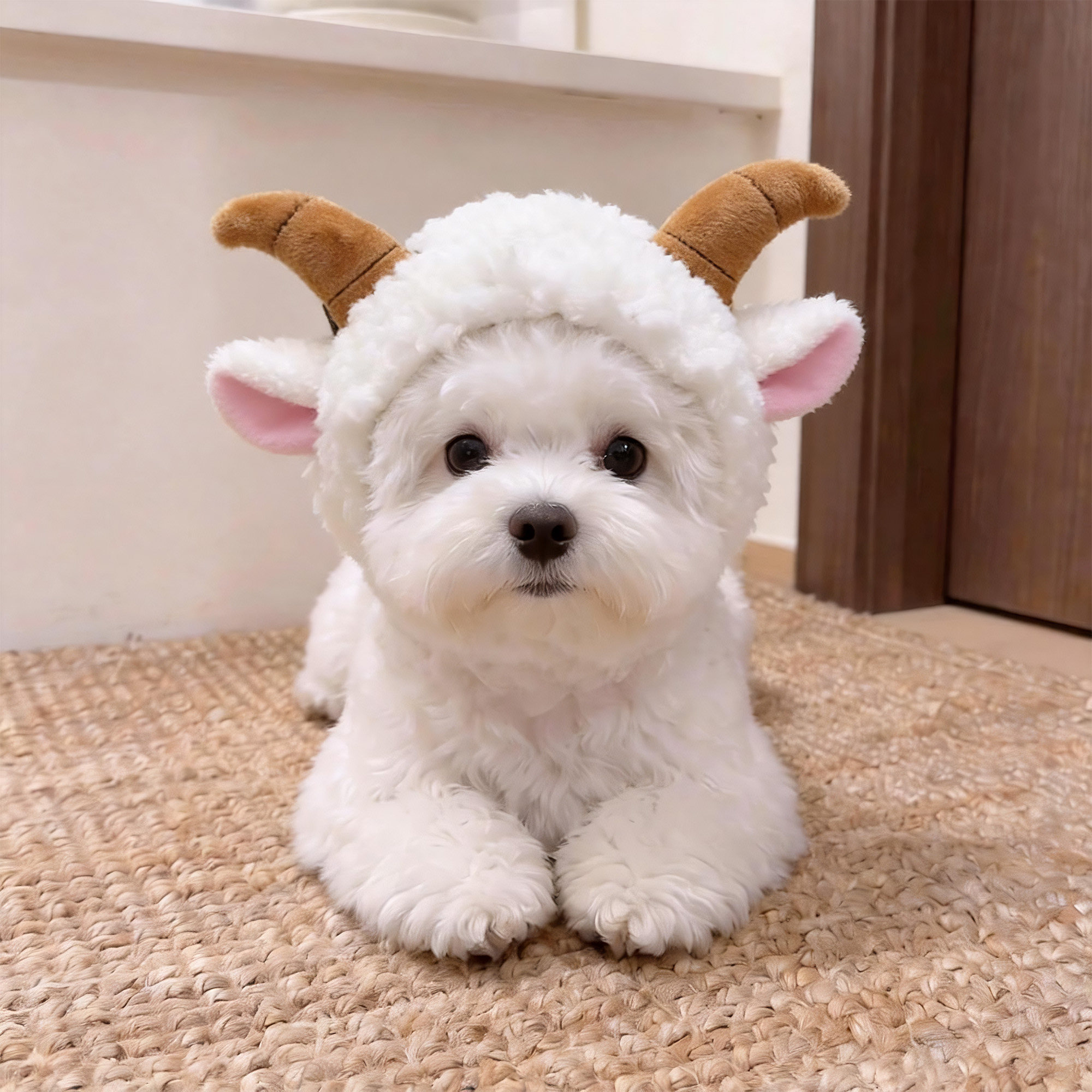狗狗帽子宠物小羊毛绒头套装饰小型犬猫咪可爱绵羊帽拍照出片神器