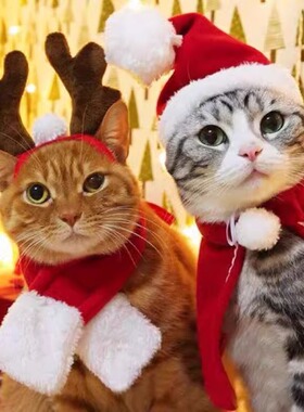 猫咪新款圣诞狗狗新年帽子围脖可爱披风新年头饰宠物搞笑打扮饰品