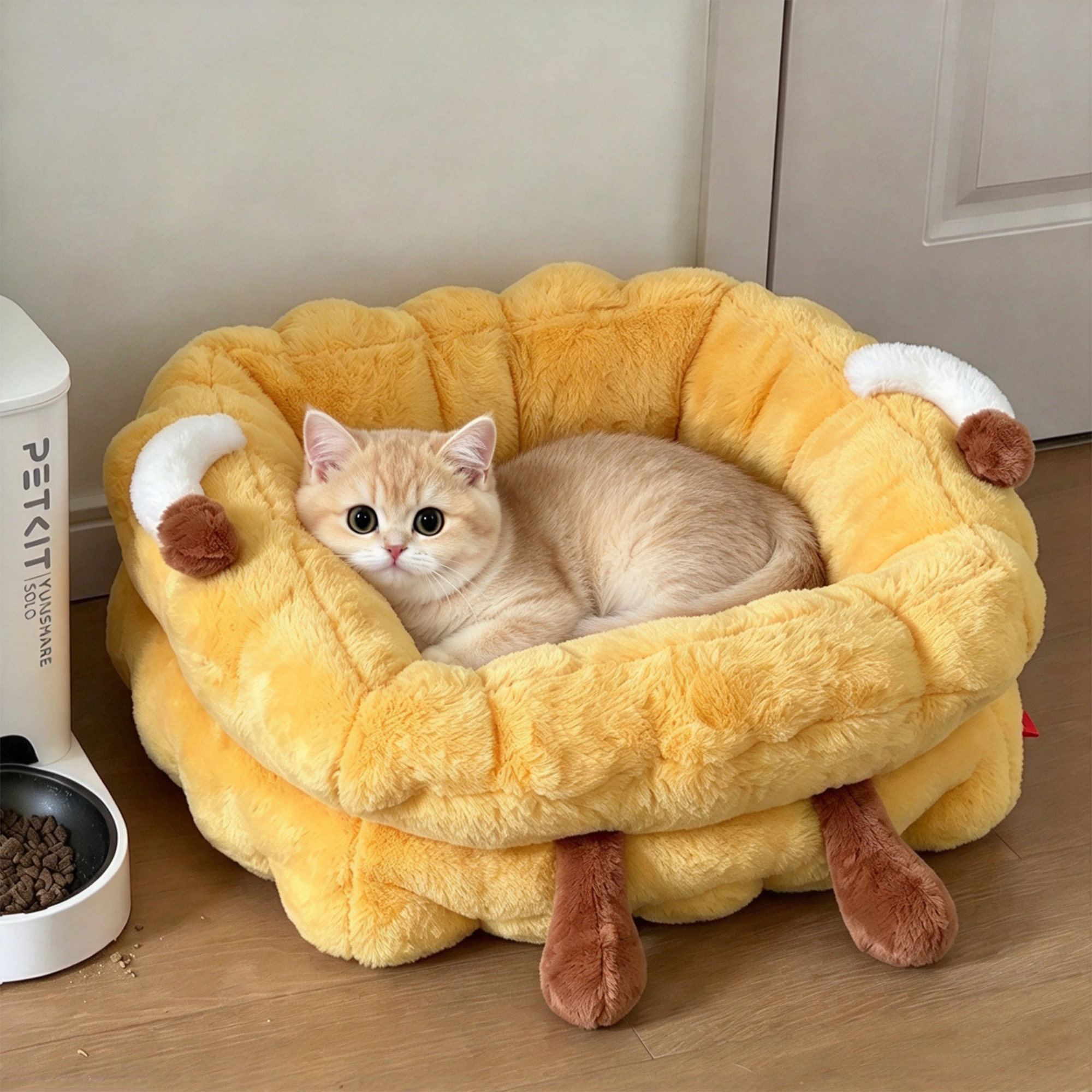 饼干猫窝冬季半封闭式安全感猫床四季通用加深睡窝保暖北极绒睡垫