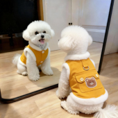狗狗衣服加绒保暖牛仔小熊马甲秋冬防掉毛小型犬猫咪衣服可牵引衣