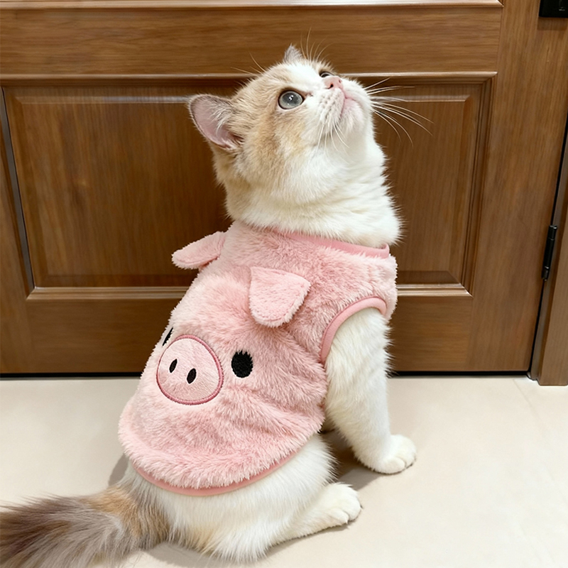 猫咪衣服秋冬猪耳朵背心加绒保暖