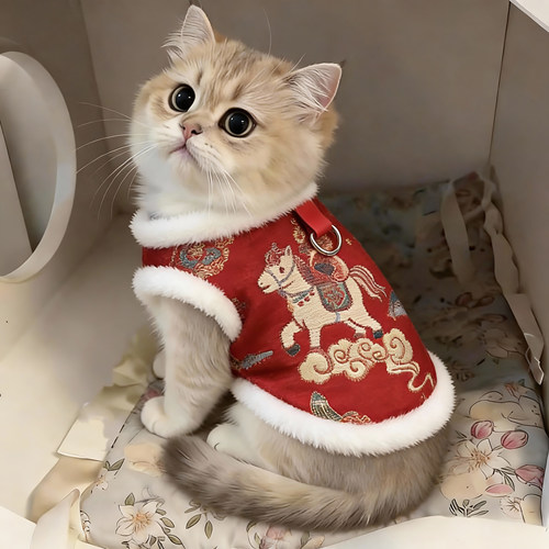猫咪新年衣服秋冬款马年唐装马甲