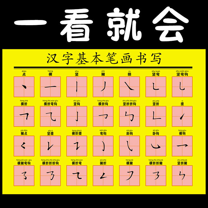汉字笔画书写拼音字母表小学生语文基础知识贴画补习培训班墙贴