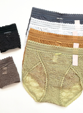 秘语柔软泡泡蕾丝性感舒适透气纯棉档女士中腰高开叉三角裤61655