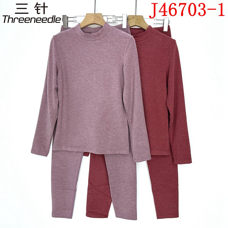 三针内衣J46703-1女士中领羊绒蚕丝发热纤维加厚秋衣秋裤保暖套装