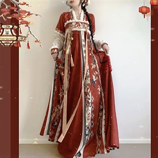 原创汉服女【千禧年】唐制加绒加厚齐胸破裙红色套装拜年服冬季款