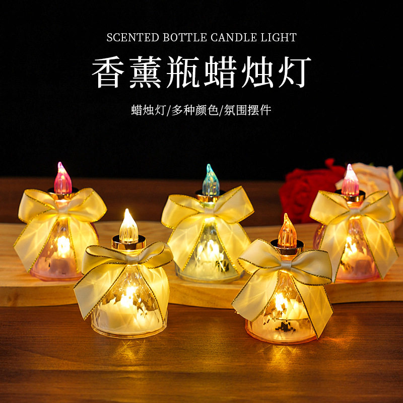 led迷你香薰瓶电子蜡烛灯卧室宿舍装饰灯送闺蜜生日礼物桌面摆件