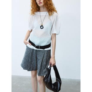 微褶皱棉锦透纱打褶立体袖 新款 COLNE夏季 宽松腰绳上衣 共线