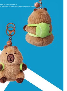 可爱水豚卡皮巴拉背包羽毛球网球包包挂件可爱公仔钥匙扣奖品礼物