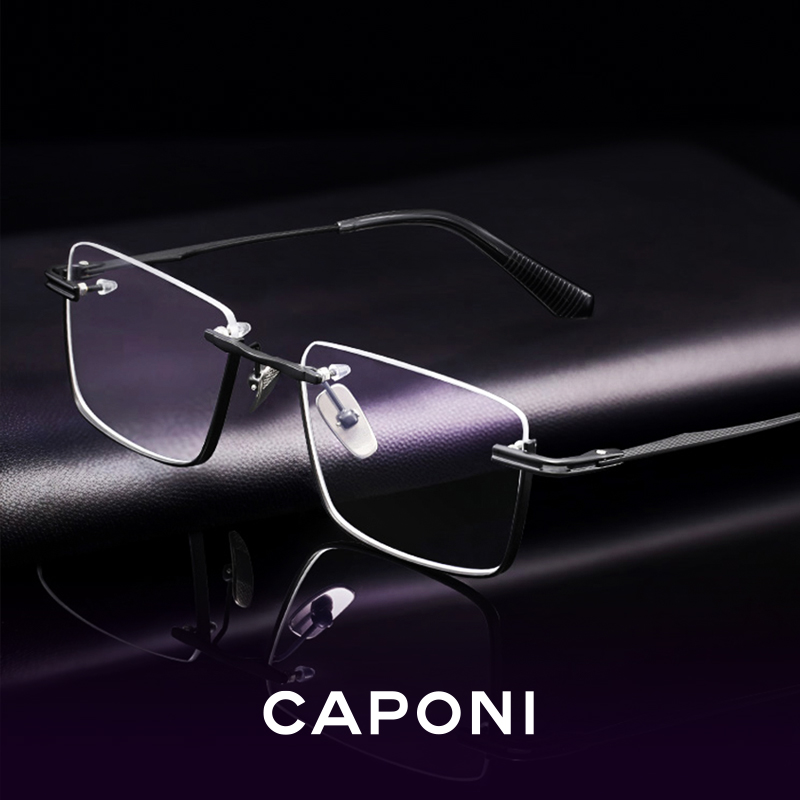CAPONI近视上半框镜架男纯钛可配防蓝光防辐射带度数眼镜商务休闲