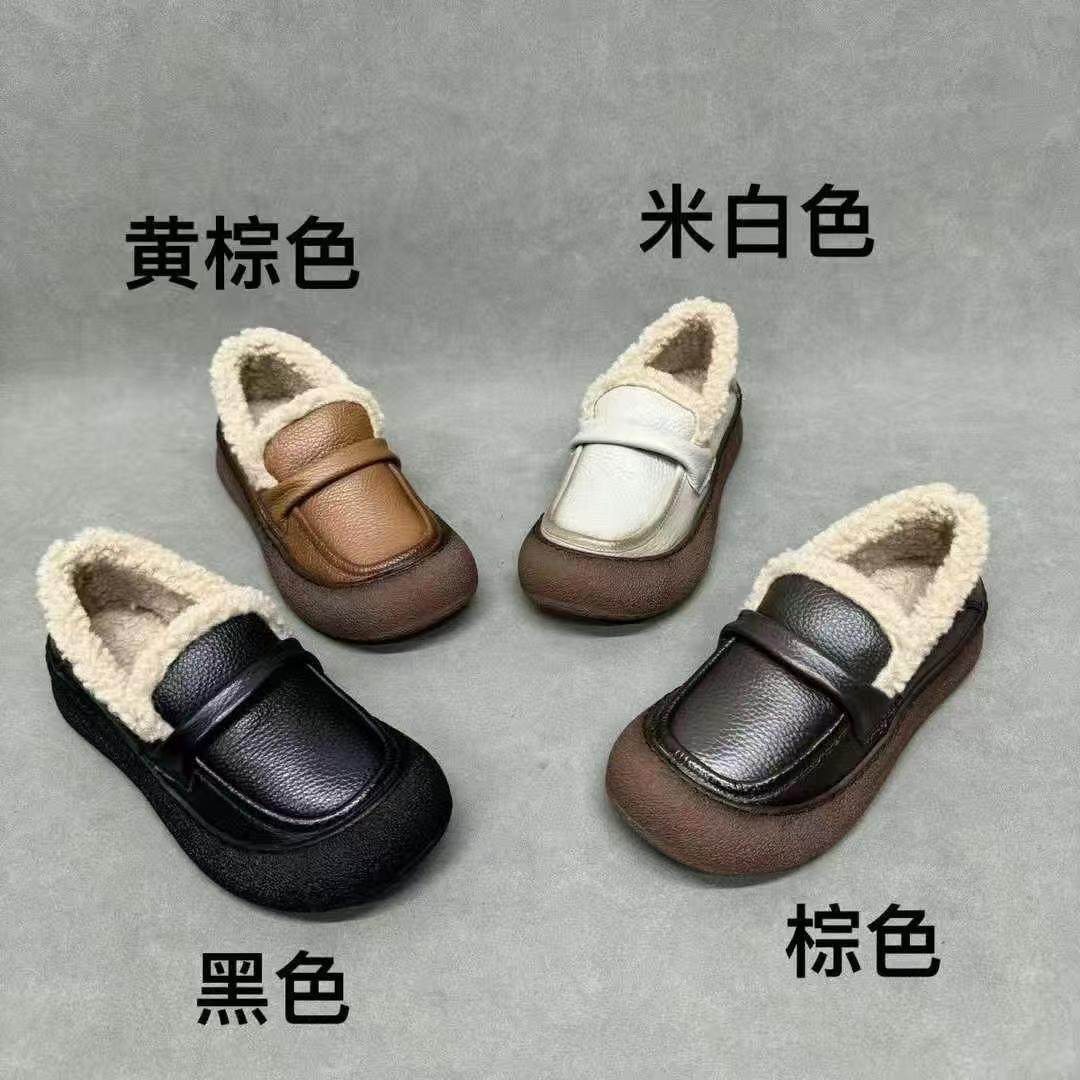 且朴2025新款头层牛皮真皮一脚蹬超软底懒人鞋复古舒适透气棉瓢