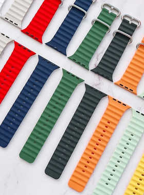 适用苹果iwatch9华强北ultra2原装扣海洋硅胶超戴表带applewatch8