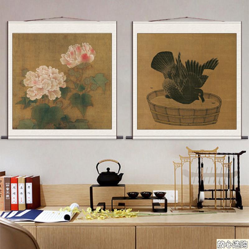 南宋李迪花鸟画W斗方画宋代装饰画名家字画丝绸卷轴画芙蓉牡丹家