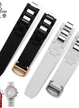防水橡胶带适配卡地亚21世纪系列硅胶20*10mQm凸口表带黑白色男女
