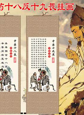 中医十八反十九畏挂画中医养生馆画药店配L伍禁中医馆宣传卷轴挂