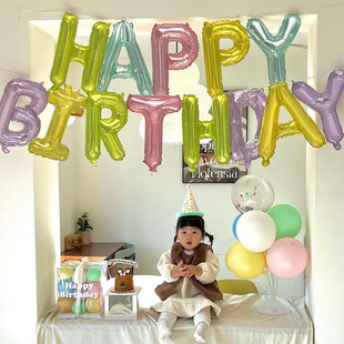 飾套裝 PanParty韓國(guó)ins彩色果凍色生日字母鋁膜氣球背景布置裝