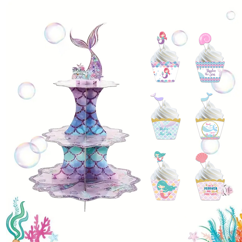 PanParty美人鱼蛋糕架甜品台装饰摆件儿童生日派对场景布置用品