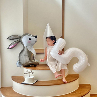 PanParty 饰百天兔子可爱卡通铝膜气球生日数字 ins日系宝宝派对装