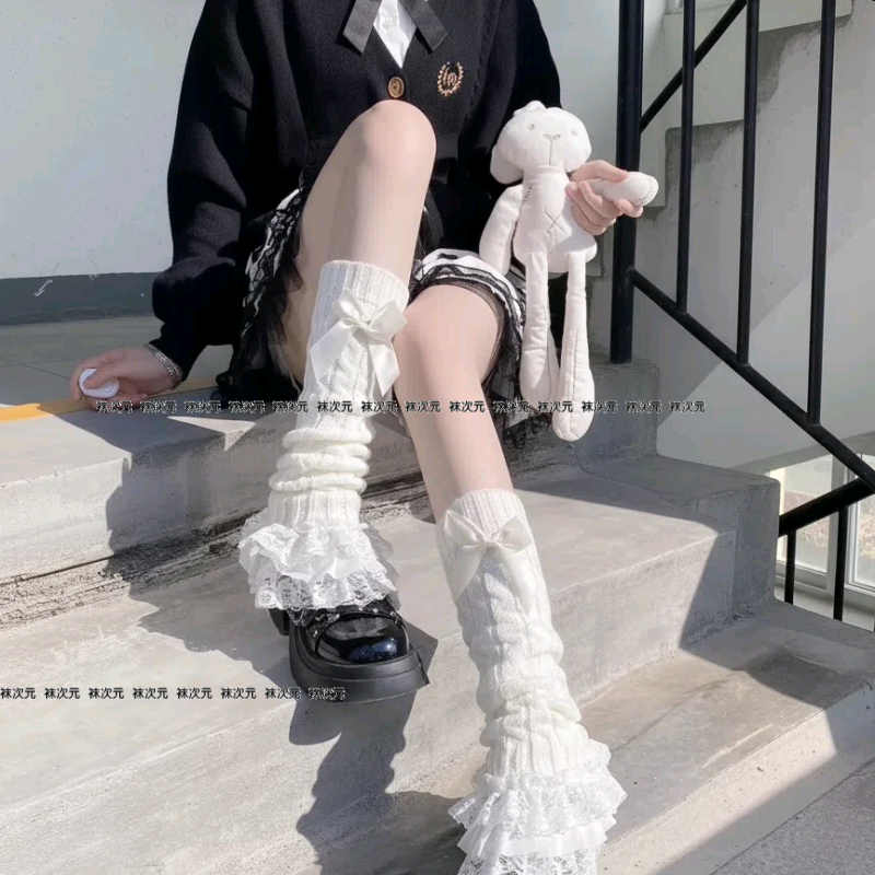 蕾丝堆堆袜花边小腿袜套女袜洛丽塔日系可爱蝴蝶结子jk中筒显瘦腿